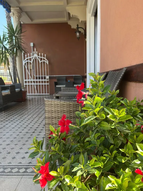 Il patio con il cancello in ferro battuto
